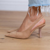 Marlena - Nude slingback lodičky s tenkým podpatkem