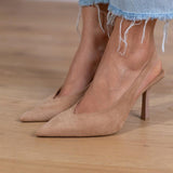 Marlena - Nude slingback lodičky s tenkým podpatkem